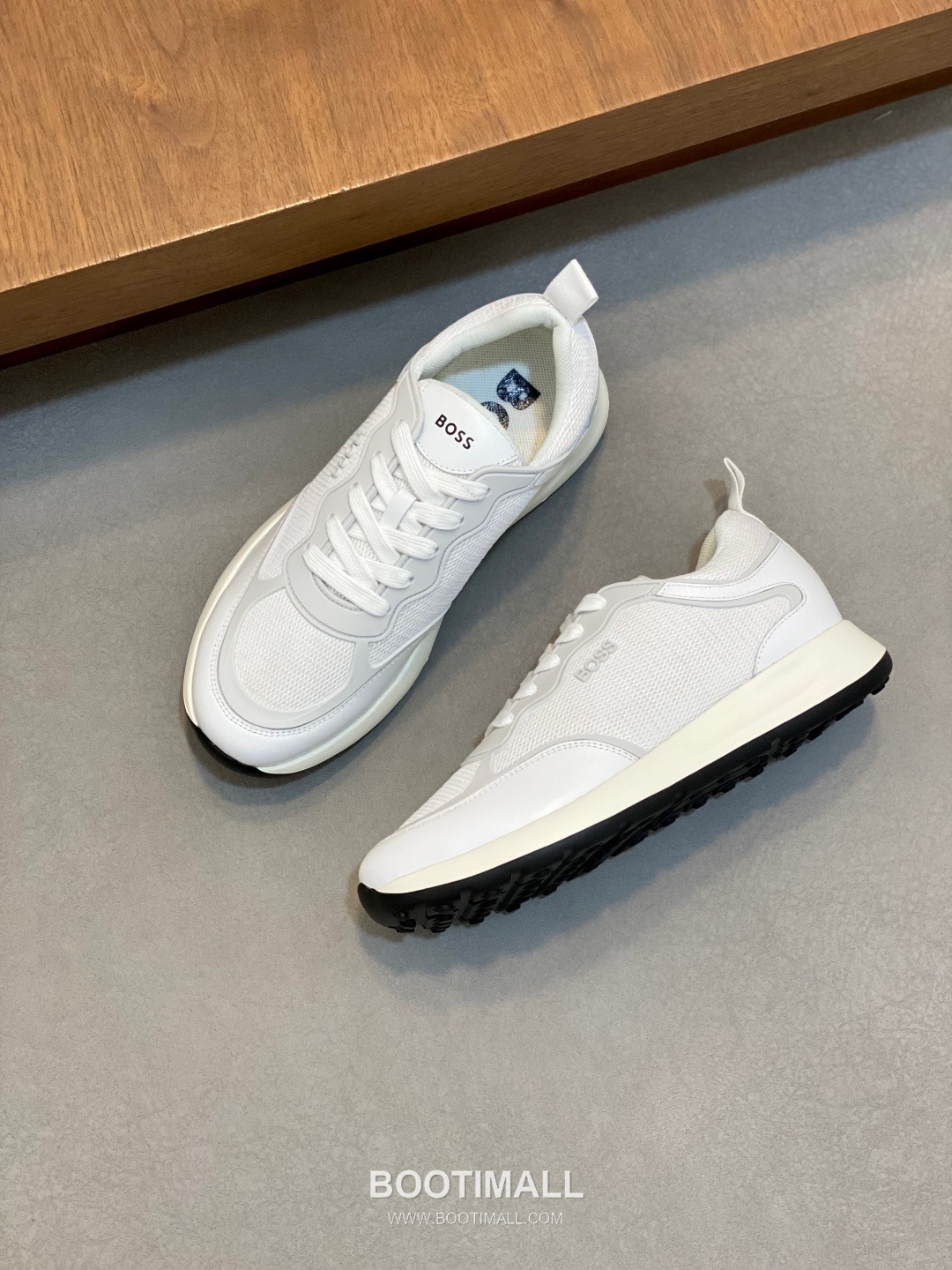 BOSS Leather Knit Runner Sneakers 휴고보스 레더 니트 러너 남성 스니커즈 화이트 블랙 5