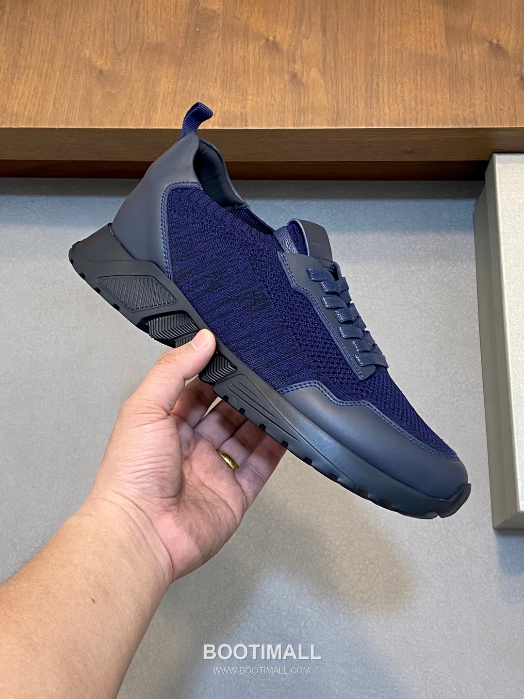 Giorgio Armani Knit & Leather Slip-On Sneakers 조르지오 아르마니 니트 레더 슬립온 남성 스니커즈 블루 4