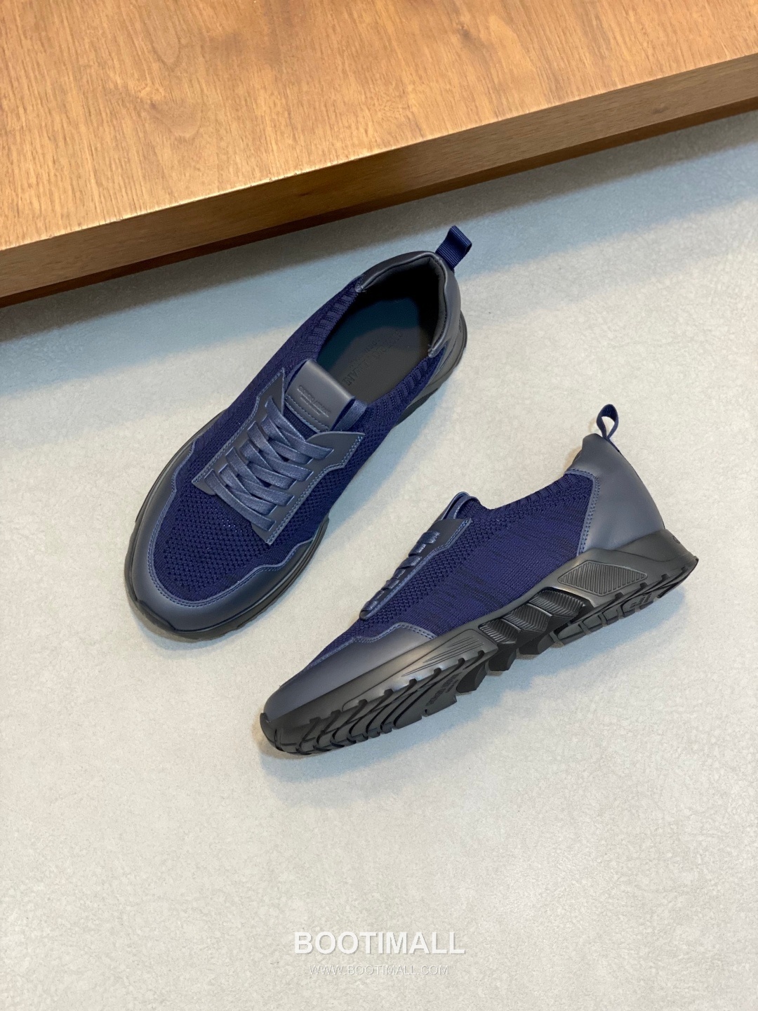 Giorgio Armani Knit & Leather Slip-On Sneakers 조르지오 아르마니 니트 레더 슬립온 남성 스니커즈 블루 5