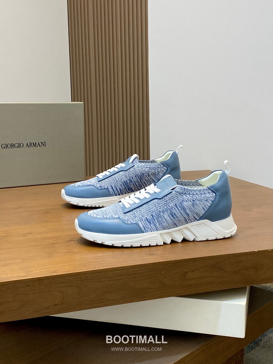 Giorgio Armani Knit & Leather Slip-On Sneakers 조르지오 아르마니 니트 레더 슬립온 남성 스니커즈 블루 3