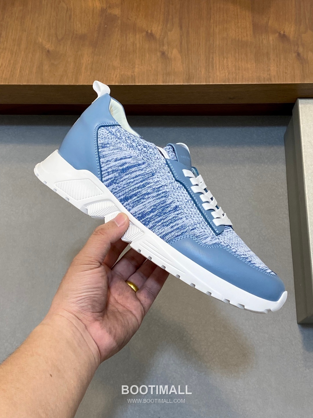 Giorgio Armani Knit & Leather Slip-On Sneakers 조르지오 아르마니 니트 레더 슬립온 남성 스니커즈 블루 4