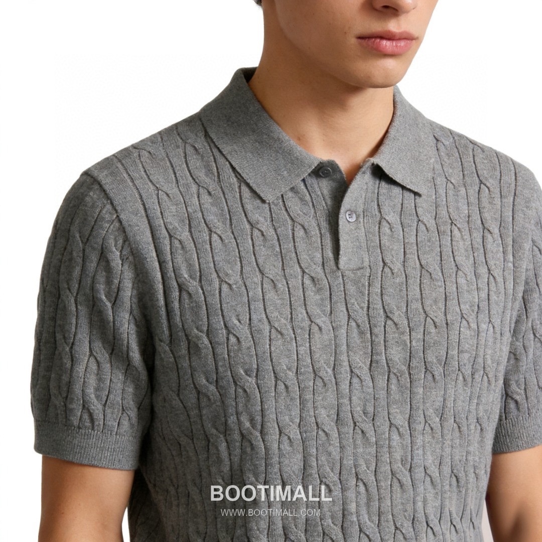 Loro Piana Cable Knit Long Staple Cotton Short Sleeve Polo Shirt 로로피아나 케이블 니트 롱스테이플 코튼 반팔 폴로 셔츠 1