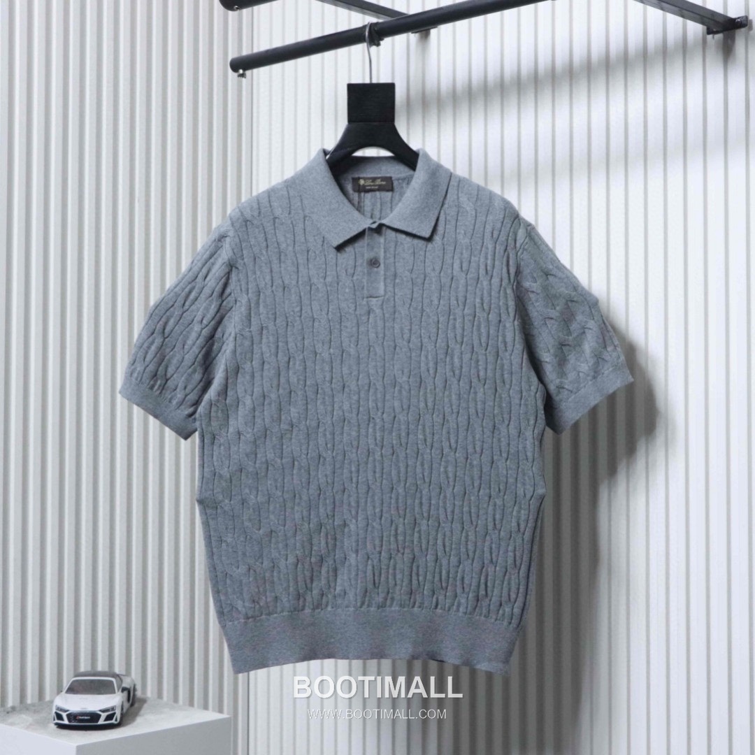 Loro Piana Cable Knit Long Staple Cotton Short Sleeve Polo Shirt 로로피아나 케이블 니트 롱스테이플 코튼 반팔 폴로 셔츠 4