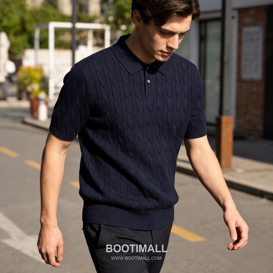 Loro Piana Cable Knit Long Staple Cotton Short Sleeve Polo Shirt 로로피아나 케이블 니트 롱스테이플 코튼 반팔 폴로 셔츠 1