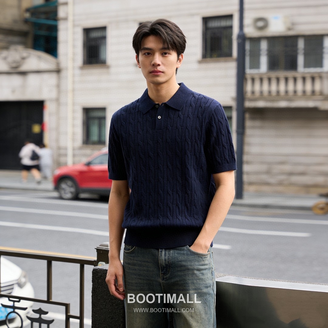 Loro Piana Cable Knit Long Staple Cotton Short Sleeve Polo Shirt 로로피아나 케이블 니트 롱스테이플 코튼 반팔 폴로 셔츠 5