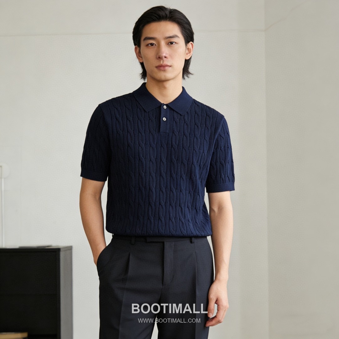 Loro Piana Cable Knit Long Staple Cotton Short Sleeve Polo Shirt 로로피아나 케이블 니트 롱스테이플 코튼 반팔 폴로 셔츠 6