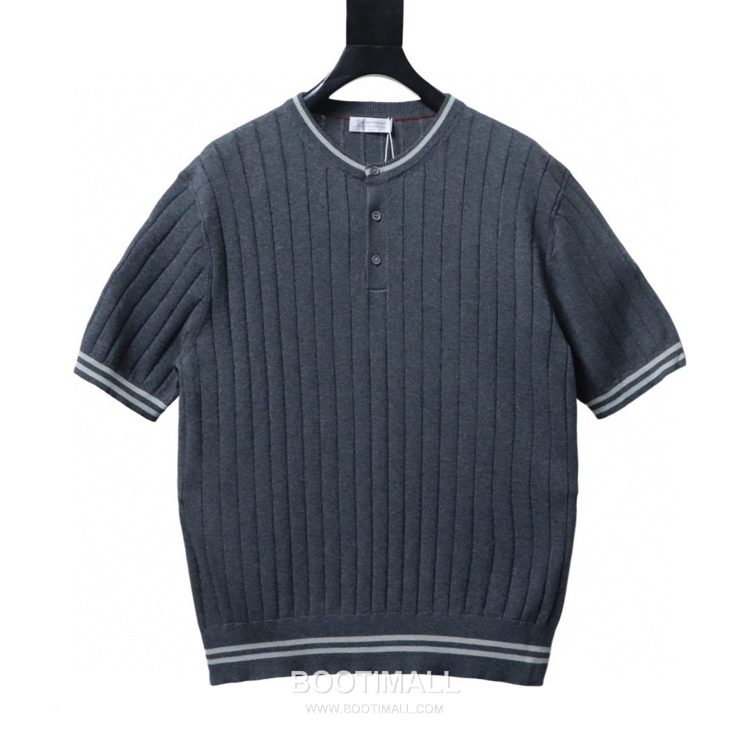 Brunello Cucinelli Cable Henley Knit Tee Linen Cotton Blend Dark Green Short Sleeve 브루넬로 쿠치넬리 케이블 헨리 니트 티 리넨 코튼 블렌드 다크그린 반팔 티셔츠 3