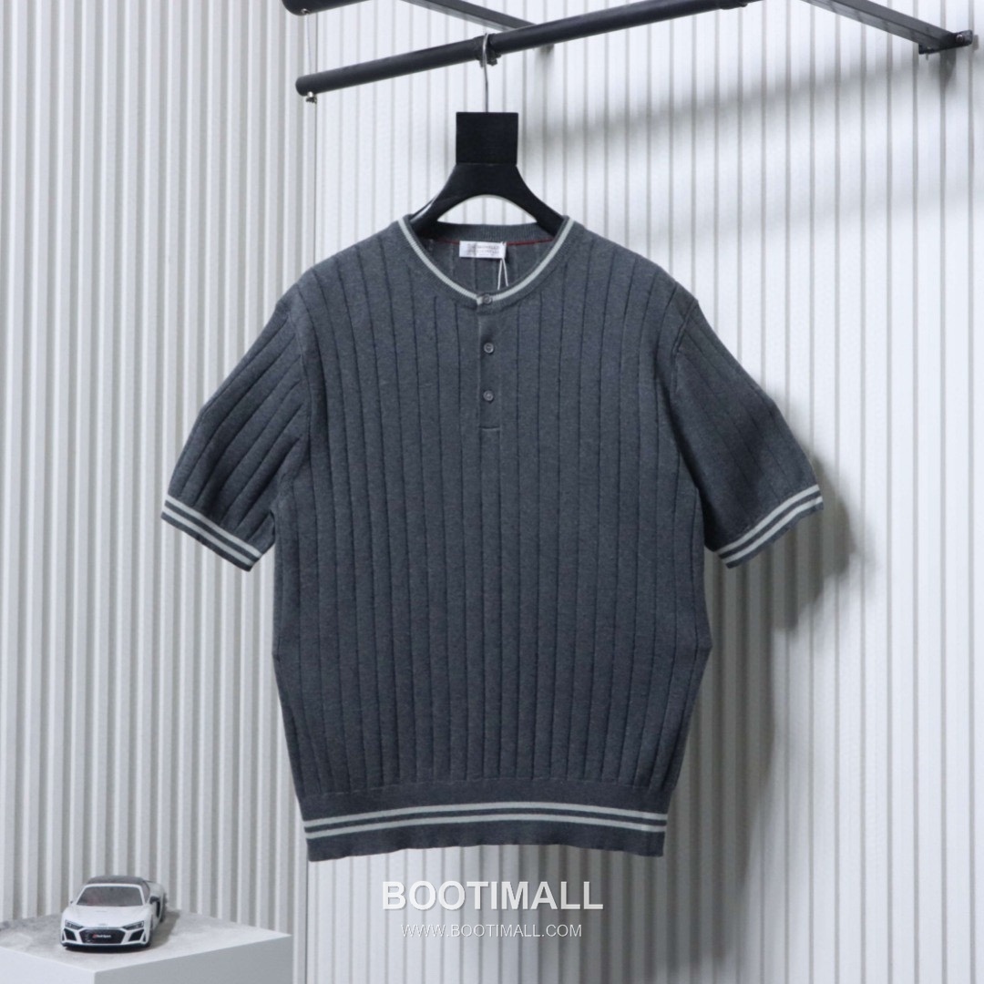 Brunello Cucinelli Cable Henley Knit Tee Linen Cotton Blend Dark Green Short Sleeve 브루넬로 쿠치넬리 케이블 헨리 니트 티 리넨 코튼 블렌드 다크그린 반팔 티셔츠 5