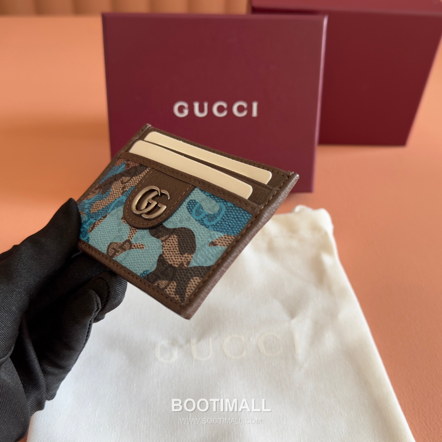 Gucci GG Marble Camouflage Card Holder Coated Canvas Leather Trim 834795 구찌 GG 마블 카모플라주 카드지갑 코팅 캔버스 가죽 트리밍 11cm 4
