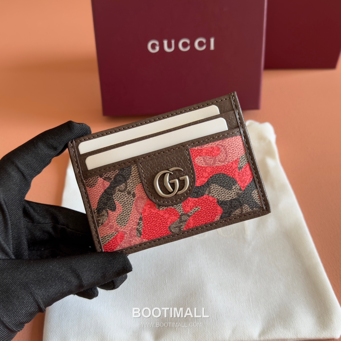 Gucci GG Marble Camouflage Card Holder Coated Canvas Leather Trim 834795 구찌 GG 마블 카모플라주 카드지갑 코팅 캔버스 가죽 트리밍 11cm 1