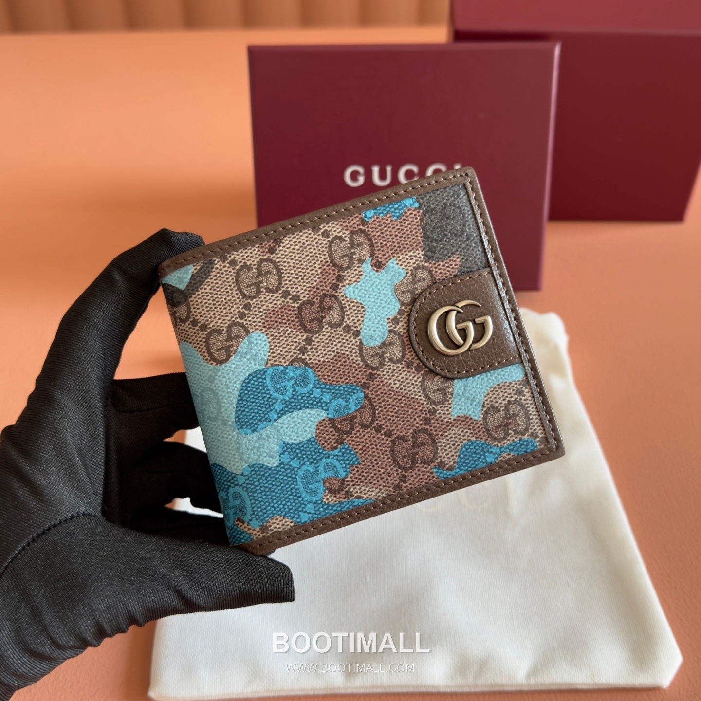 Gucci GG Marble Camouflage Bi-Fold Wallet Coated Canvas Leather Trim 834271 구찌 GG 마블 카모플라주 반지갑 코팅 캔버스 가죽 트리밍 11cm 1