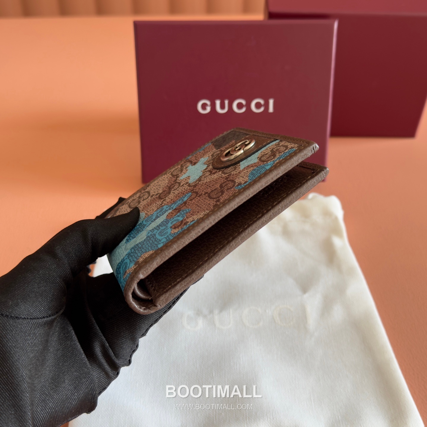 Gucci GG Marble Camouflage Bi-Fold Wallet Coated Canvas Leather Trim 834271 구찌 GG 마블 카모플라주 반지갑 코팅 캔버스 가죽 트리밍 11cm 3