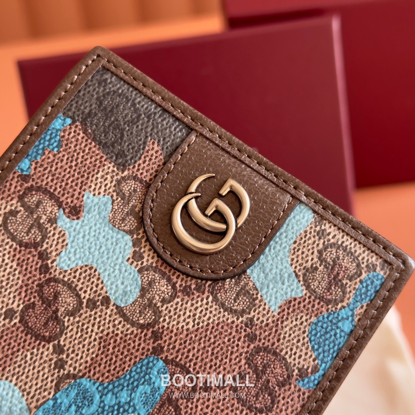 Gucci GG Marble Camouflage Bi-Fold Wallet Coated Canvas Leather Trim 834271 구찌 GG 마블 카모플라주 반지갑 코팅 캔버스 가죽 트리밍 11cm 4
