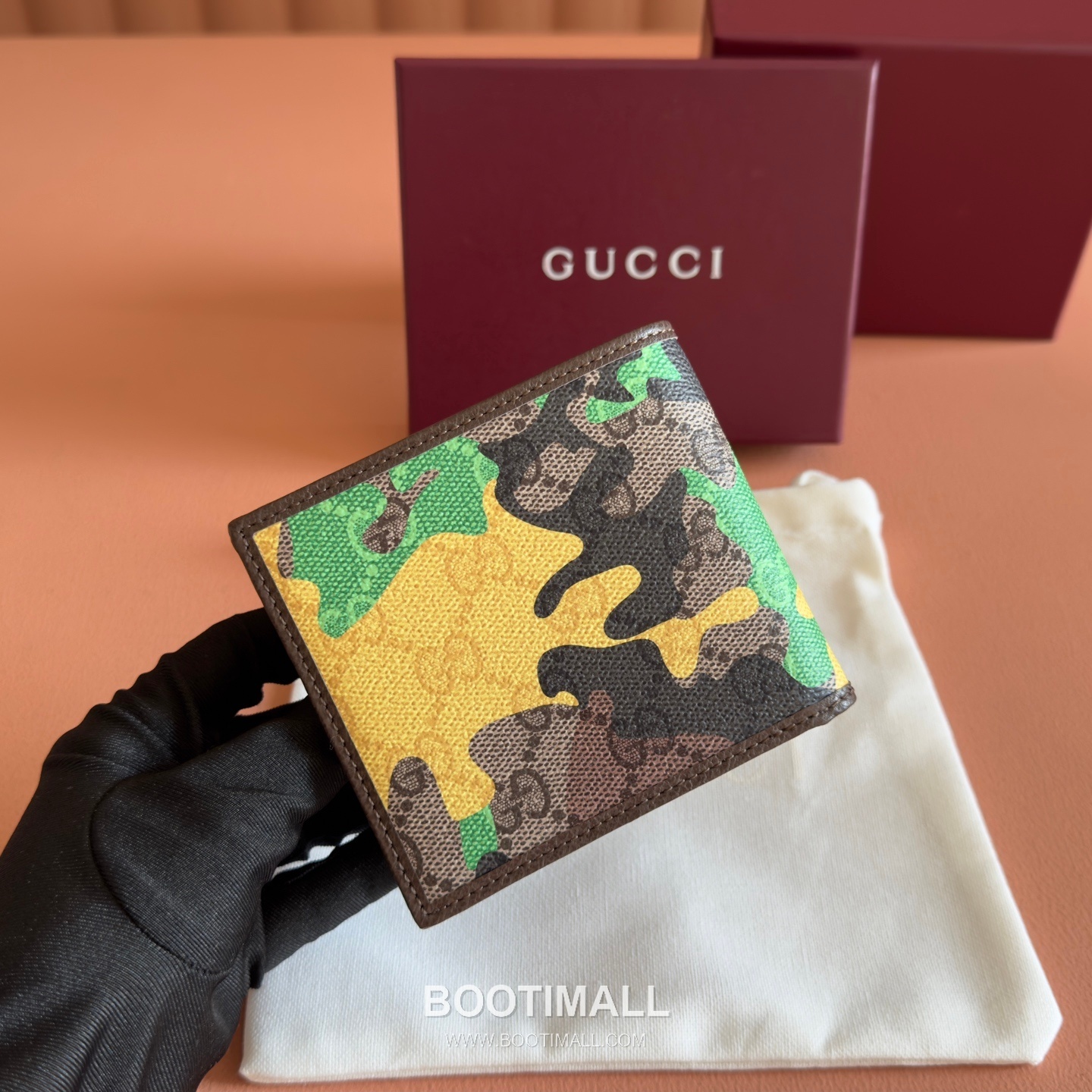 Gucci GG Marble Camouflage Bi-Fold Wallet Coated Canvas Leather Trim 834271 구찌 GG 마블 카모플라주 반지갑 코팅 캔버스 가죽 트리밍 11cm 2
