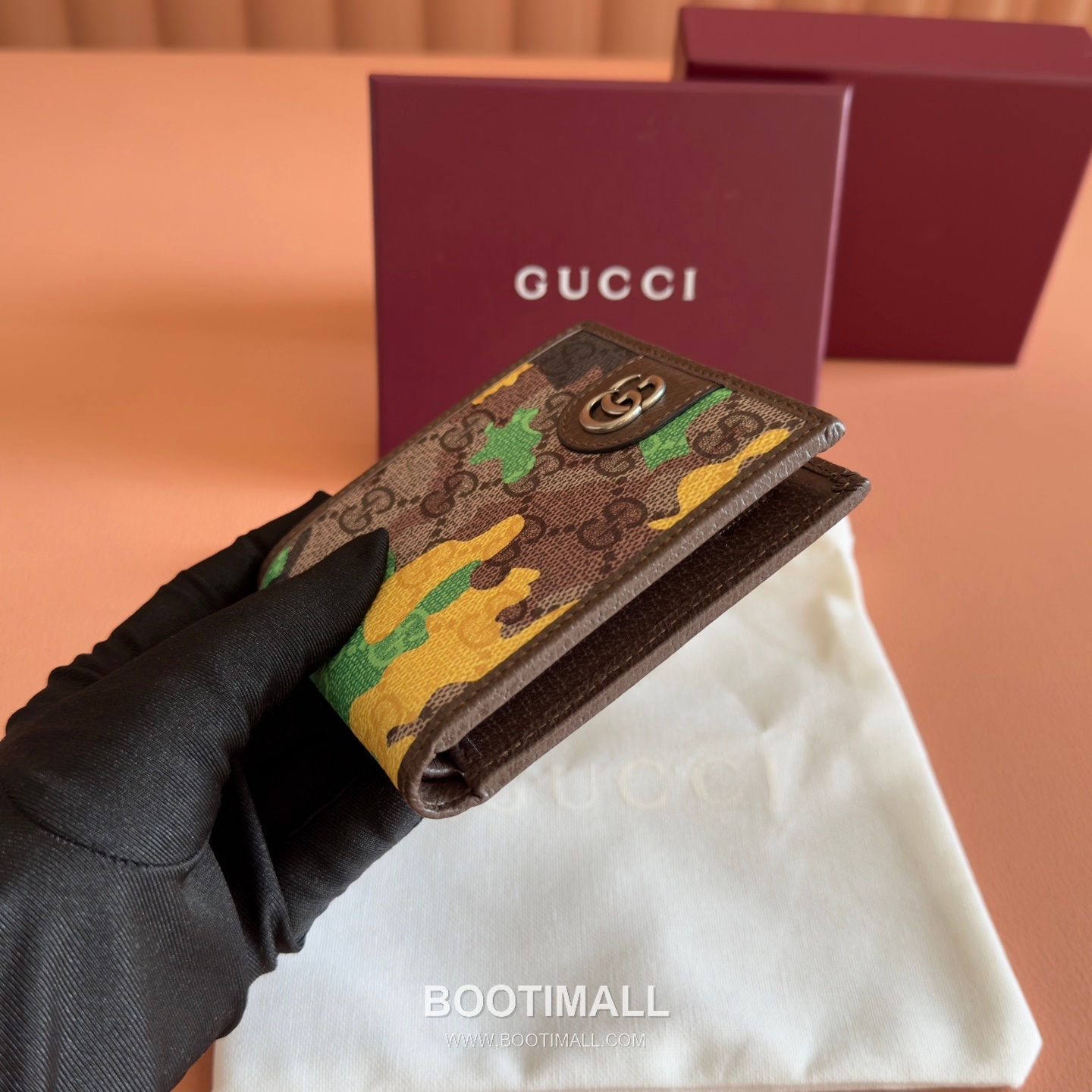 Gucci GG Marble Camouflage Bi-Fold Wallet Coated Canvas Leather Trim 834271 구찌 GG 마블 카모플라주 반지갑 코팅 캔버스 가죽 트리밍 11cm 3
