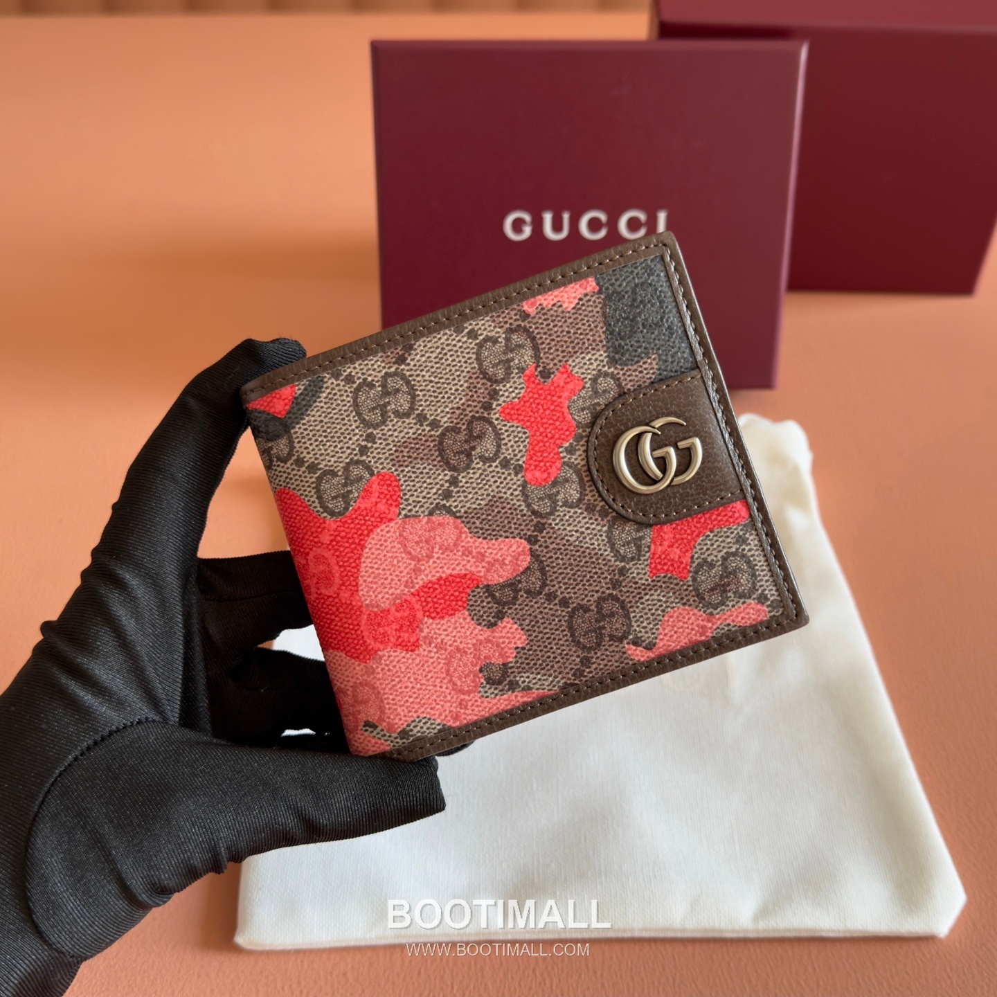 Gucci GG Marble Camouflage Bi-Fold Wallet Coated Canvas Leather Trim 834271 구찌 GG 마블 카모플라주 반지갑 코팅 캔버스 가죽 트리밍 11cm 1