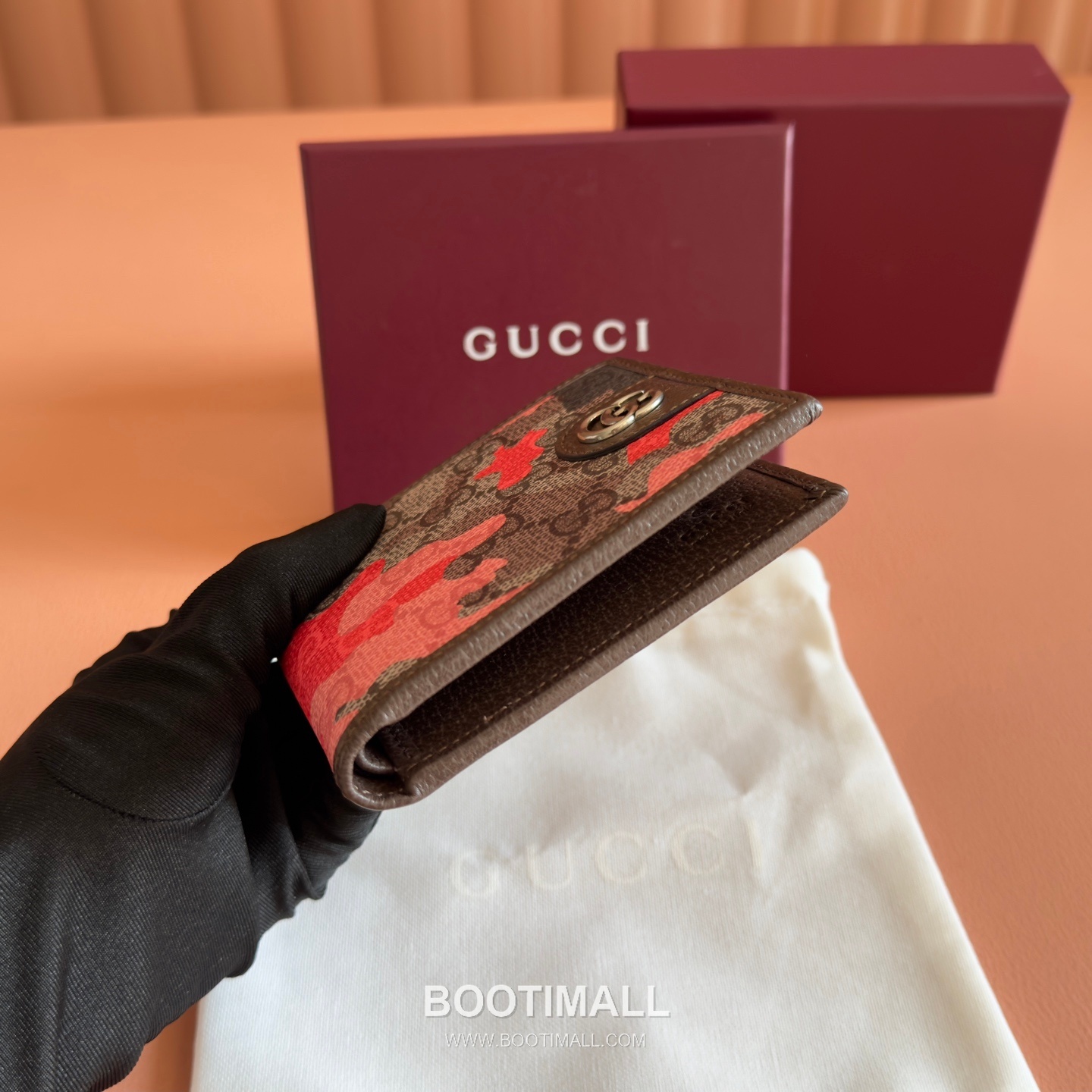 Gucci GG Marble Camouflage Bi-Fold Wallet Coated Canvas Leather Trim 834271 구찌 GG 마블 카모플라주 반지갑 코팅 캔버스 가죽 트리밍 11cm 3