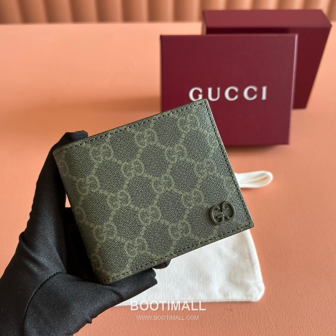 Gucci GG Supreme Bi-Fold Wallet Canvas Leather Trim 구찌 GG 수프림 반지갑 캔버스 가죽 트리밍 11cm 1