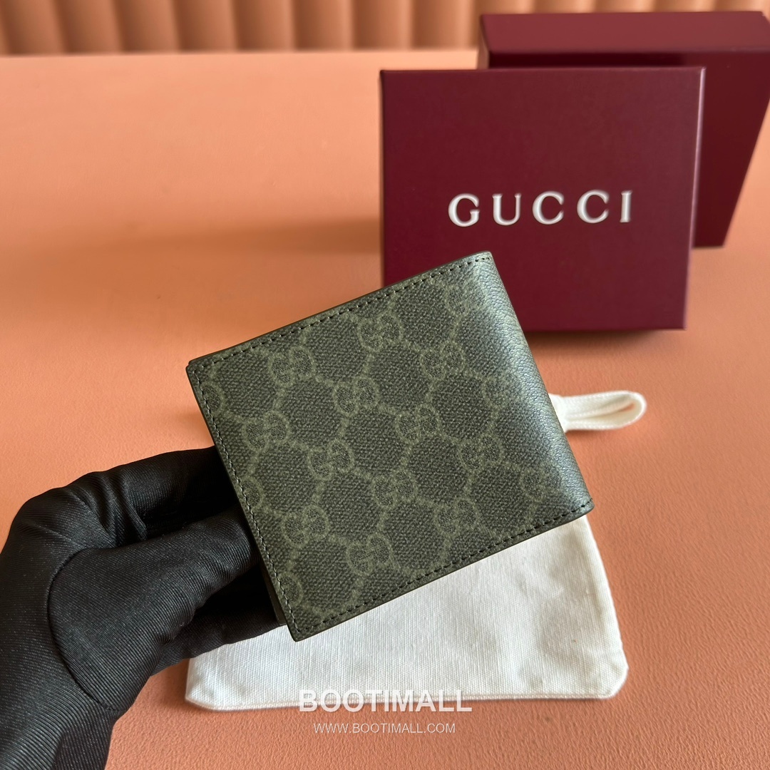 Gucci GG Supreme Bi-Fold Wallet Canvas Leather Trim 구찌 GG 수프림 반지갑 캔버스 가죽 트리밍 11cm 2