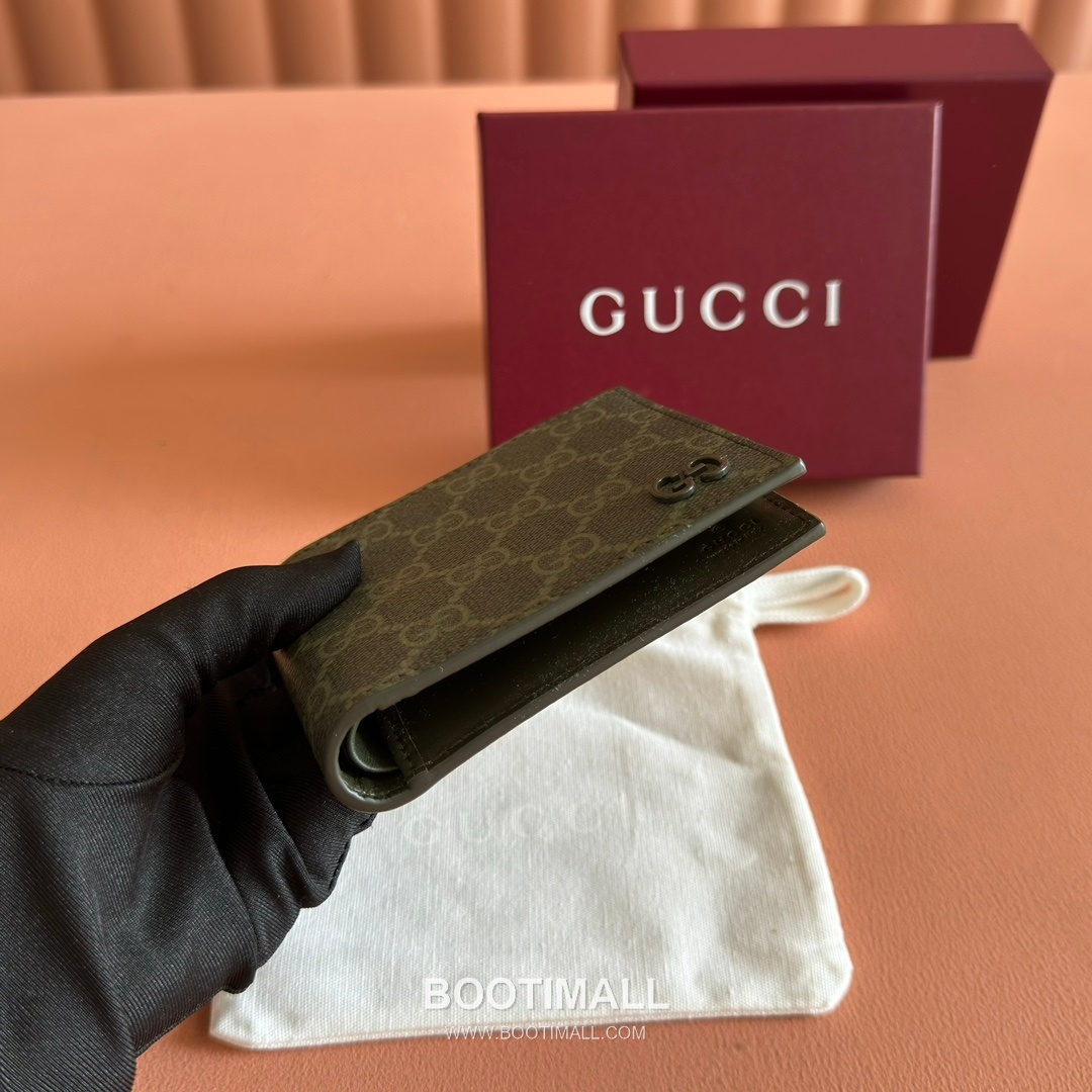 Gucci GG Supreme Bi-Fold Wallet Canvas Leather Trim 구찌 GG 수프림 반지갑 캔버스 가죽 트리밍 11cm 3