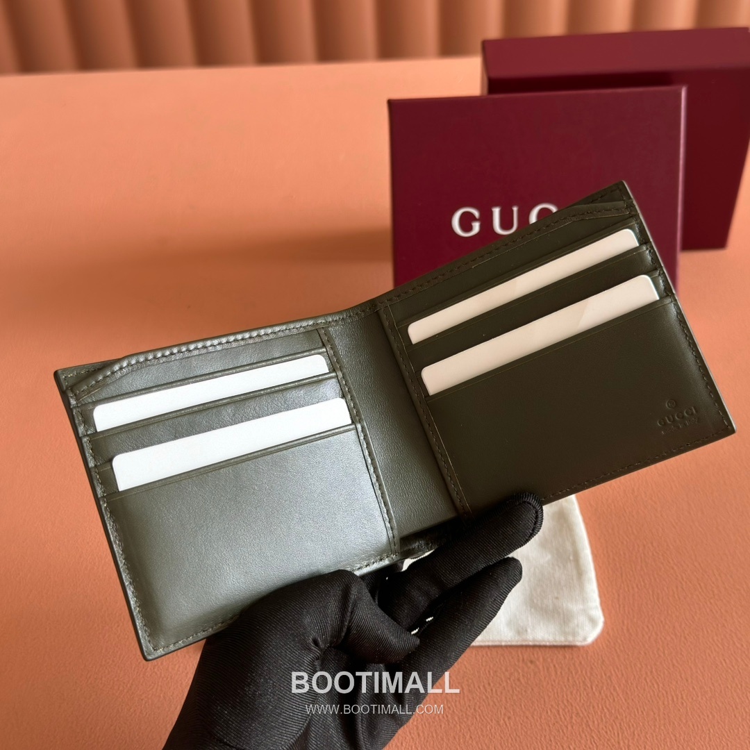 Gucci GG Supreme Bi-Fold Wallet Canvas Leather Trim 구찌 GG 수프림 반지갑 캔버스 가죽 트리밍 11cm 6
