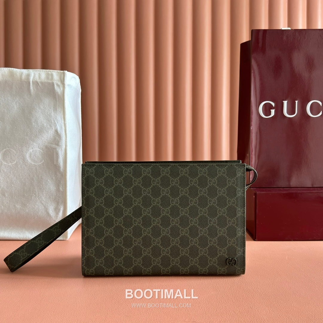 Gucci GG Supreme Clutch Bag Wristlet Canvas Leather Trim 768255 구찌 GG 수프림 클러치백 손목 스트랩 캔버스 가죽 트리밍 26cm 1