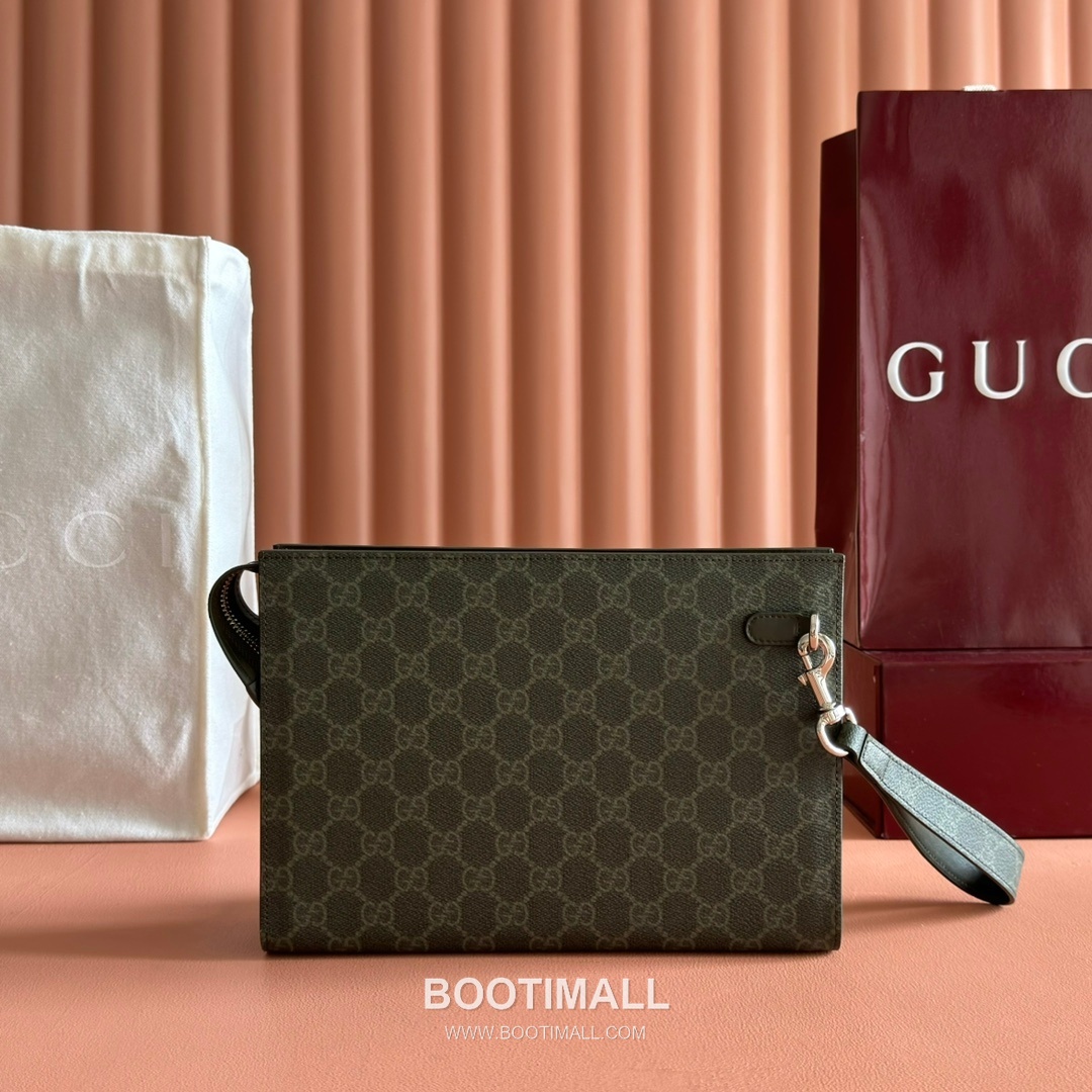 Gucci GG Supreme Clutch Bag Wristlet Canvas Leather Trim 768255 구찌 GG 수프림 클러치백 손목 스트랩 캔버스 가죽 트리밍 26cm 2