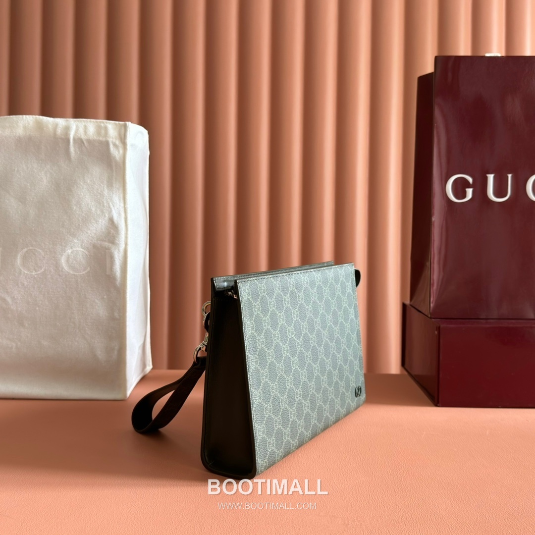 Gucci GG Supreme Clutch Bag Wristlet Canvas Leather Trim 768255 구찌 GG 수프림 클러치백 손목 스트랩 캔버스 가죽 트리밍 26cm 3