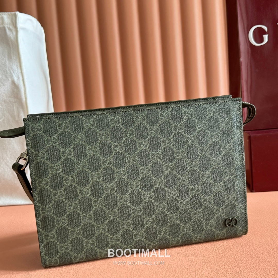 Gucci GG Supreme Clutch Bag Wristlet Canvas Leather Trim 768255 구찌 GG 수프림 클러치백 손목 스트랩 캔버스 가죽 트리밍 26cm 6