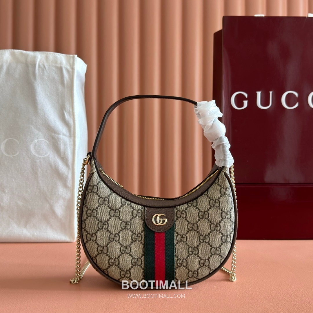Gucci Ophidia Crescent Shoulder Bag GG Supreme Canvas Leather Trim 838463 구찌 오피디아 크레센트 숄더백 GG 수프림 캔버스 가죽 트리밍 20cm 1