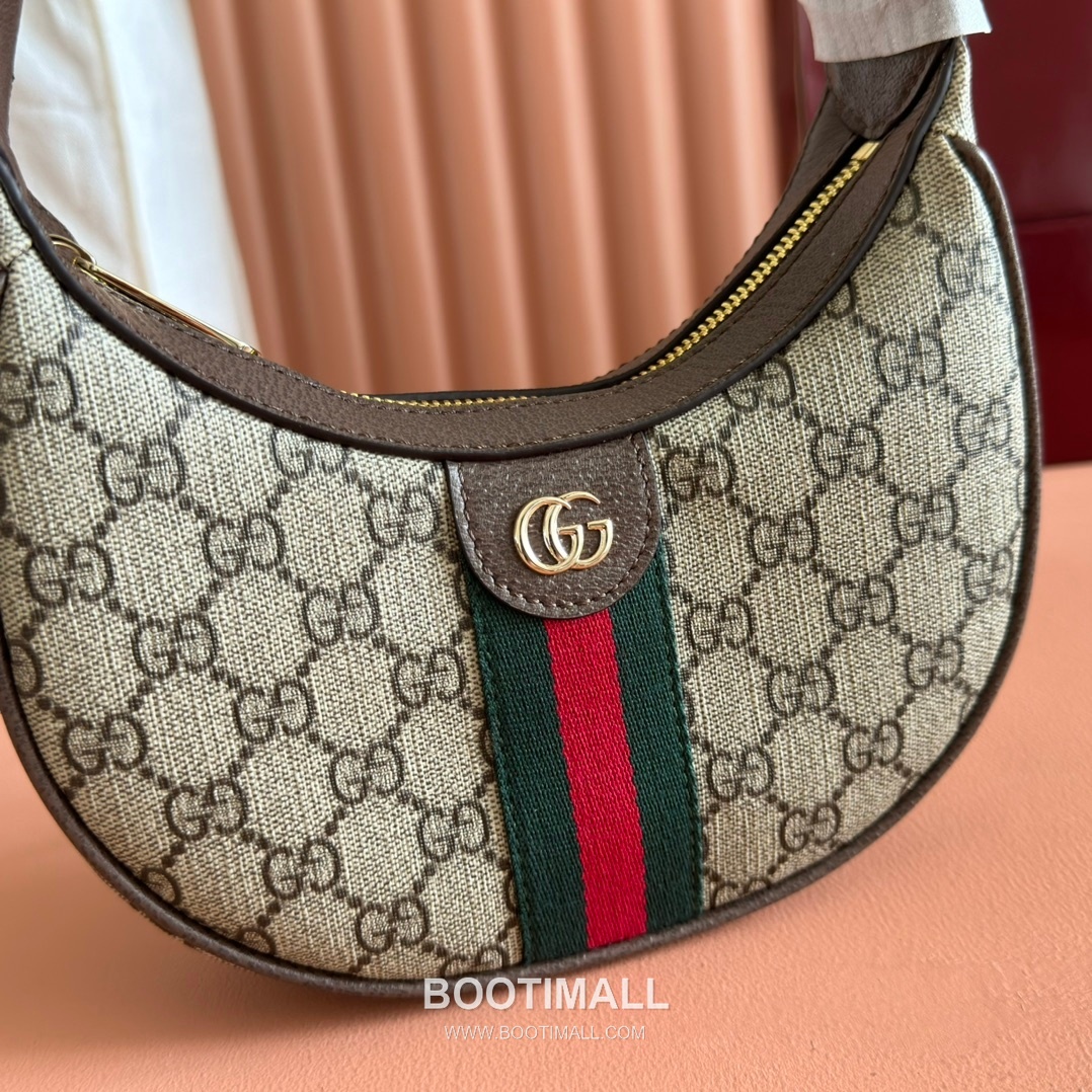 Gucci Ophidia Crescent Shoulder Bag GG Supreme Canvas Leather Trim 838463 구찌 오피디아 크레센트 숄더백 GG 수프림 캔버스 가죽 트리밍 20cm 6