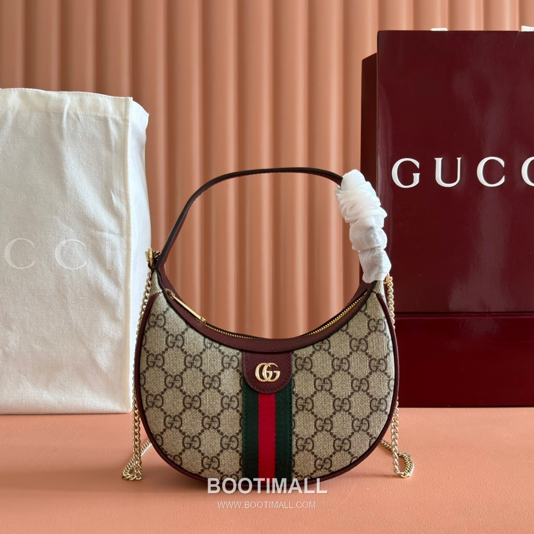 Gucci Ophidia Crescent Shoulder Bag GG Supreme Canvas Leather Trim 838463 구찌 오피디아 크레센트 숄더백 GG 수프림 캔버스 가죽 트리밍 20cm 1