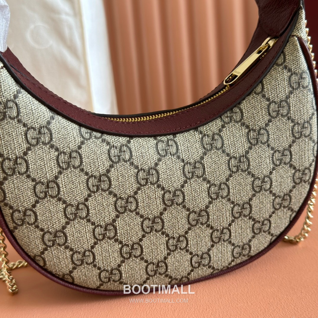 Gucci Ophidia Crescent Shoulder Bag GG Supreme Canvas Leather Trim 838463 구찌 오피디아 크레센트 숄더백 GG 수프림 캔버스 가죽 트리밍 20cm 8