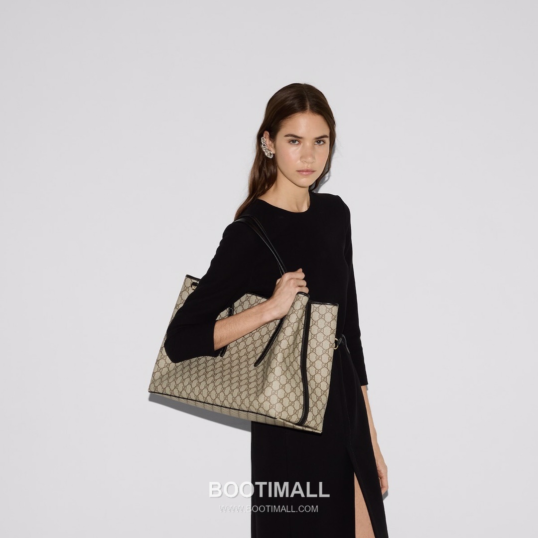 Gucci GG Emblem Large Tote Bag GG Supreme Canvas Leather Trim 815212 구찌 GG 엠블럼 라지 토트백 GG 수프림 캔버스 가죽 트리밍 45.5cm 2