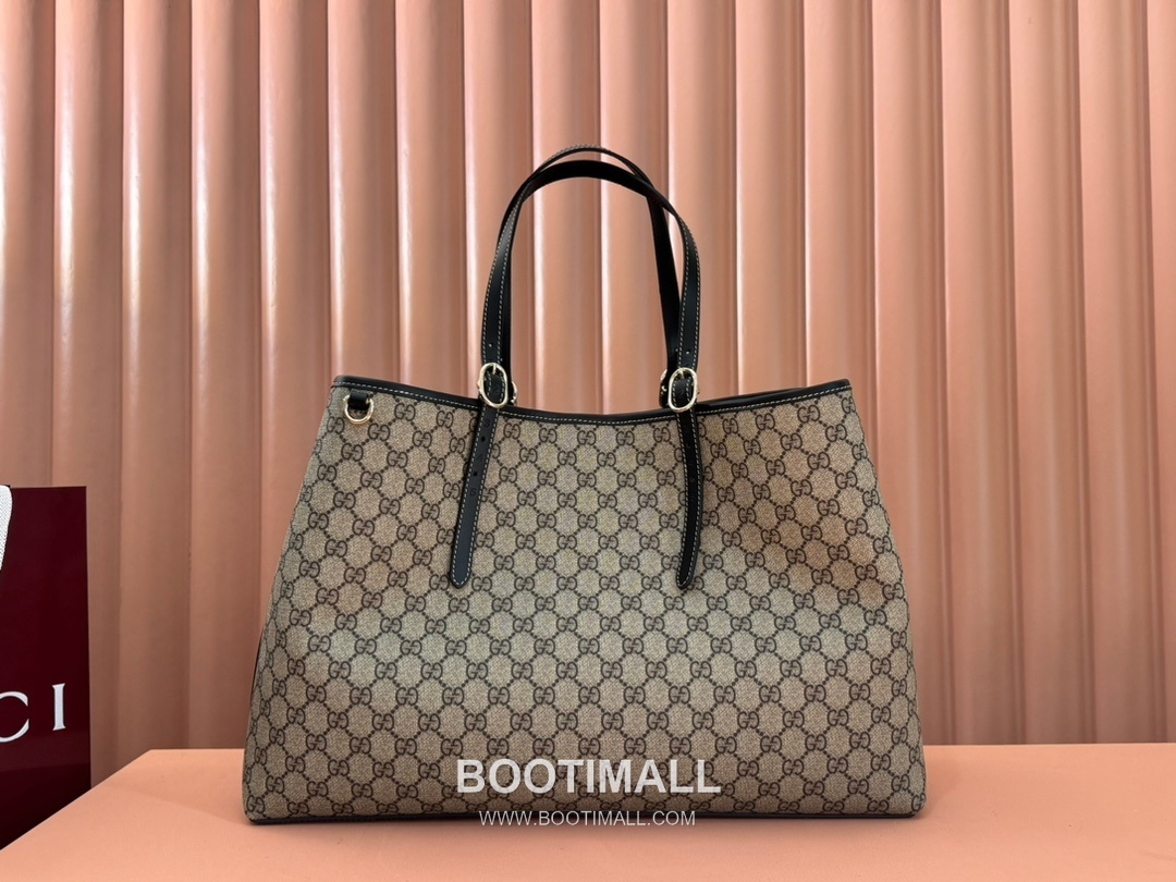Gucci GG Emblem Large Tote Bag GG Supreme Canvas Leather Trim 815212 구찌 GG 엠블럼 라지 토트백 GG 수프림 캔버스 가죽 트리밍 45.5cm 5