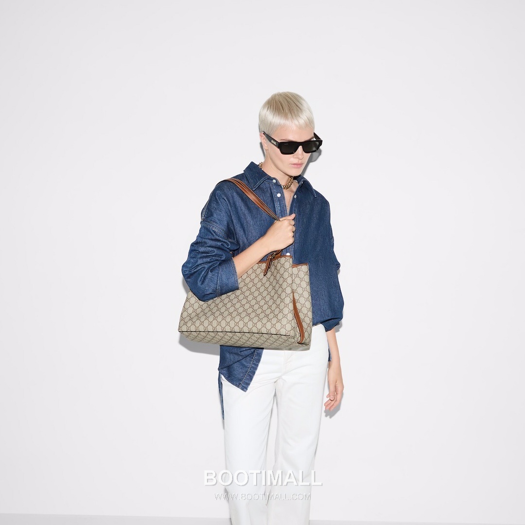 Gucci GG Emblem Large Tote Bag GG Supreme Canvas Leather Trim 815212 구찌 GG 엠블럼 라지 토트백 GG 수프림 캔버스 가죽 트리밍 45.5cm 2
