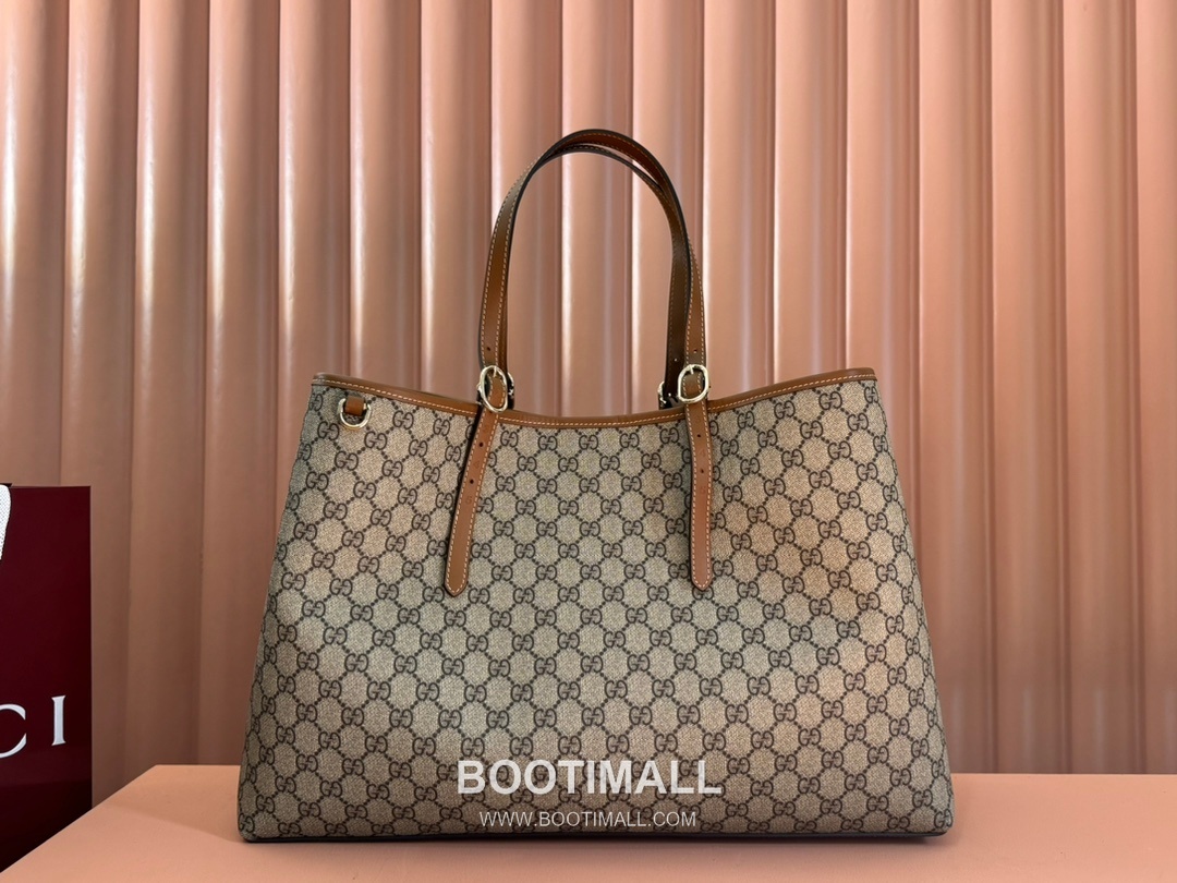 Gucci GG Emblem Large Tote Bag GG Supreme Canvas Leather Trim 815212 구찌 GG 엠블럼 라지 토트백 GG 수프림 캔버스 가죽 트리밍 45.5cm 3