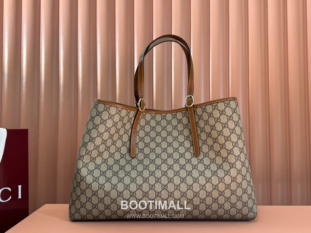 Gucci GG Emblem Large Tote Bag GG Supreme Canvas Leather Trim 815212 구찌 GG 엠블럼 라지 토트백 GG 수프림 캔버스 가죽 트리밍 45.5cm 4