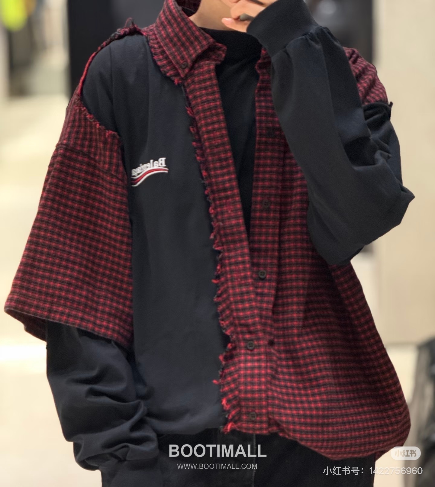 Balenciaga Early Spring Check Patchwork Long Sleeve Shirt 발렌시아가 얼리 스프링 체크 패치워크 롱슬리브 셔츠 1
