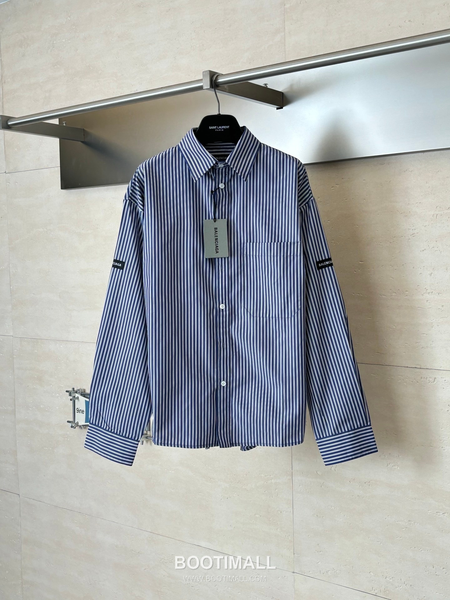 Balenciaga SS26 Sleeve Logo Stripe Check Long Sleeve Shirt 발렌시아가 SS26 슬리브 로고 스트라이프 체크 롱슬리브 셔츠 4