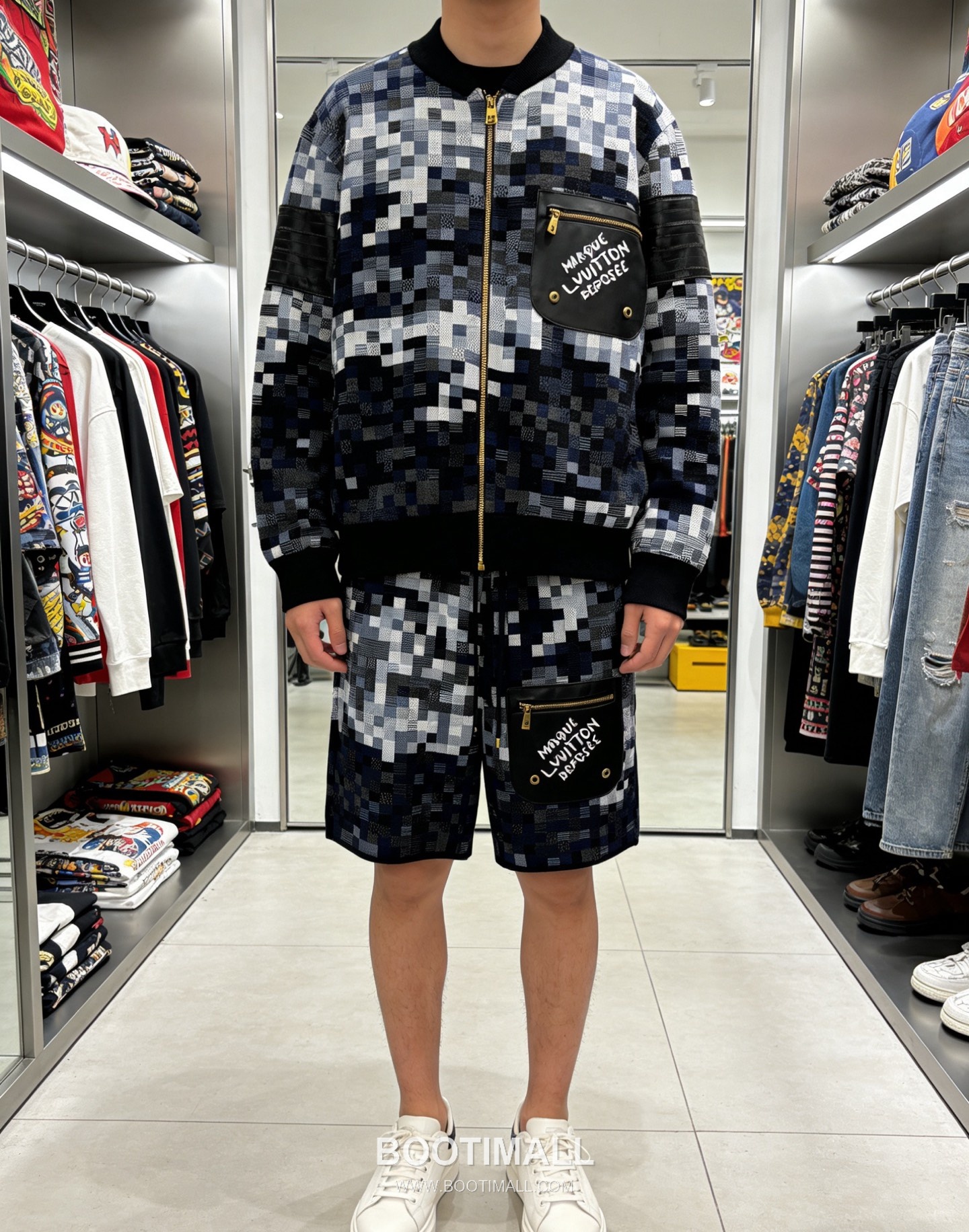 Louis Vuitton Pixel Damier Jacquard Knit Leather Embroidery Drawstring Shorts 루이비통 픽셀 다미에 자카드 니트 가죽 자수 드로스트링 쇼츠 1