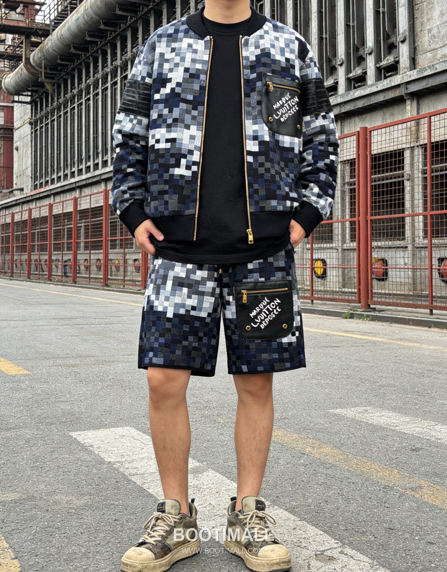 Louis Vuitton Pixel Damier Jacquard Knit Leather Embroidery Drawstring Shorts 루이비통 픽셀 다미에 자카드 니트 가죽 자수 드로스트링 쇼츠 2