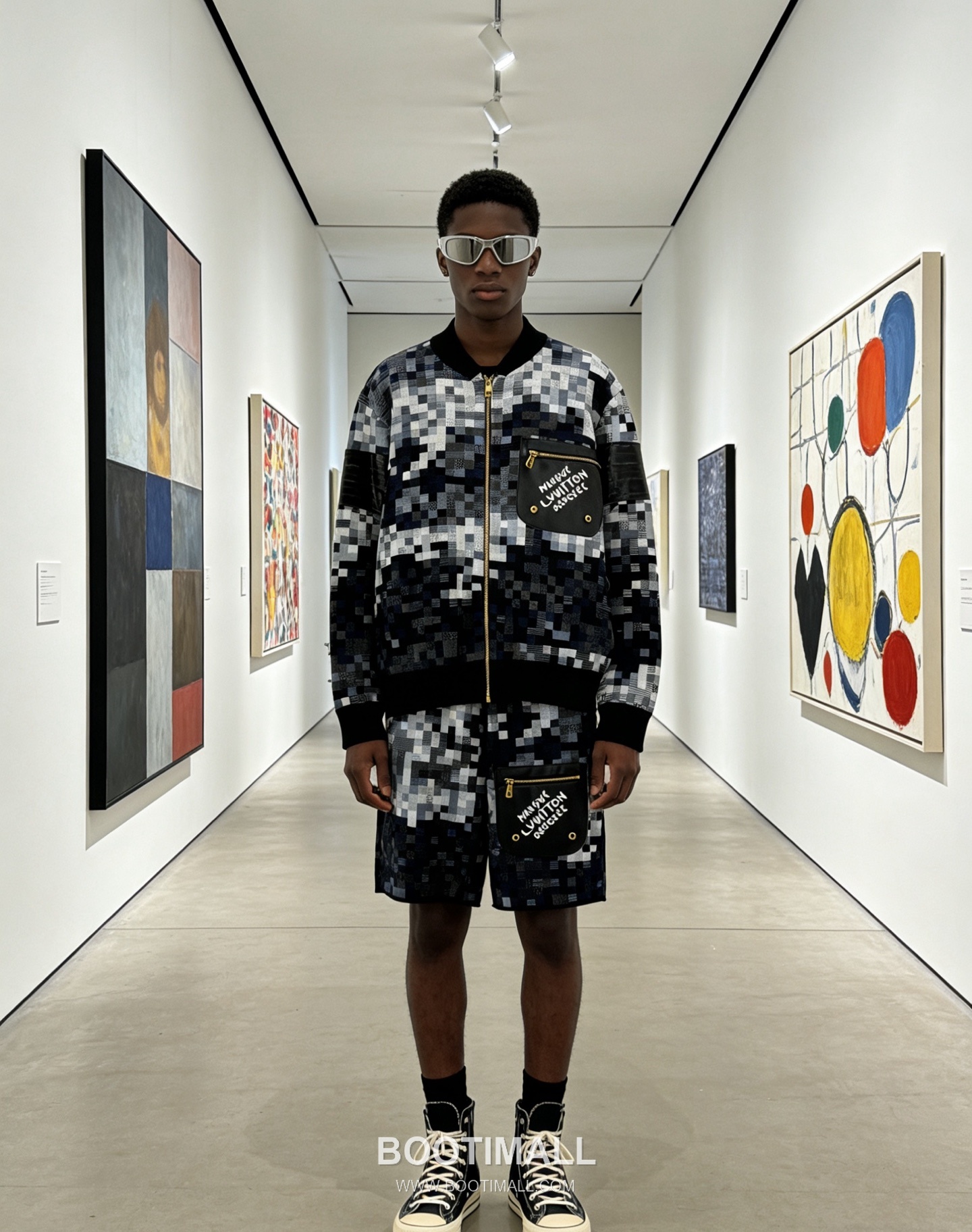 Louis Vuitton Pixel Damier Jacquard Knit Leather Embroidery Drawstring Shorts 루이비통 픽셀 다미에 자카드 니트 가죽 자수 드로스트링 쇼츠 3