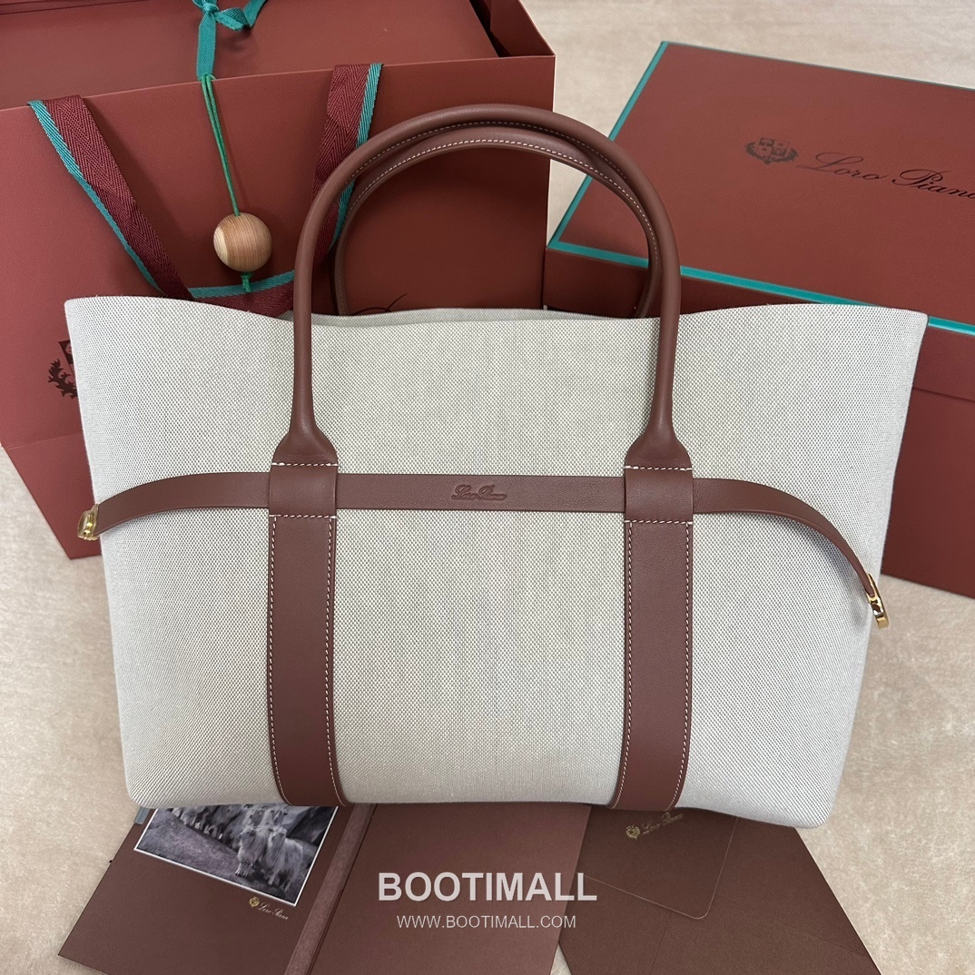 Loro Piana Ghiera Shopper Large Tote Bag FAO7463 로로피아나 기에라 쇼퍼 라지 토트백 캔버스 카프스킨 40cm 1