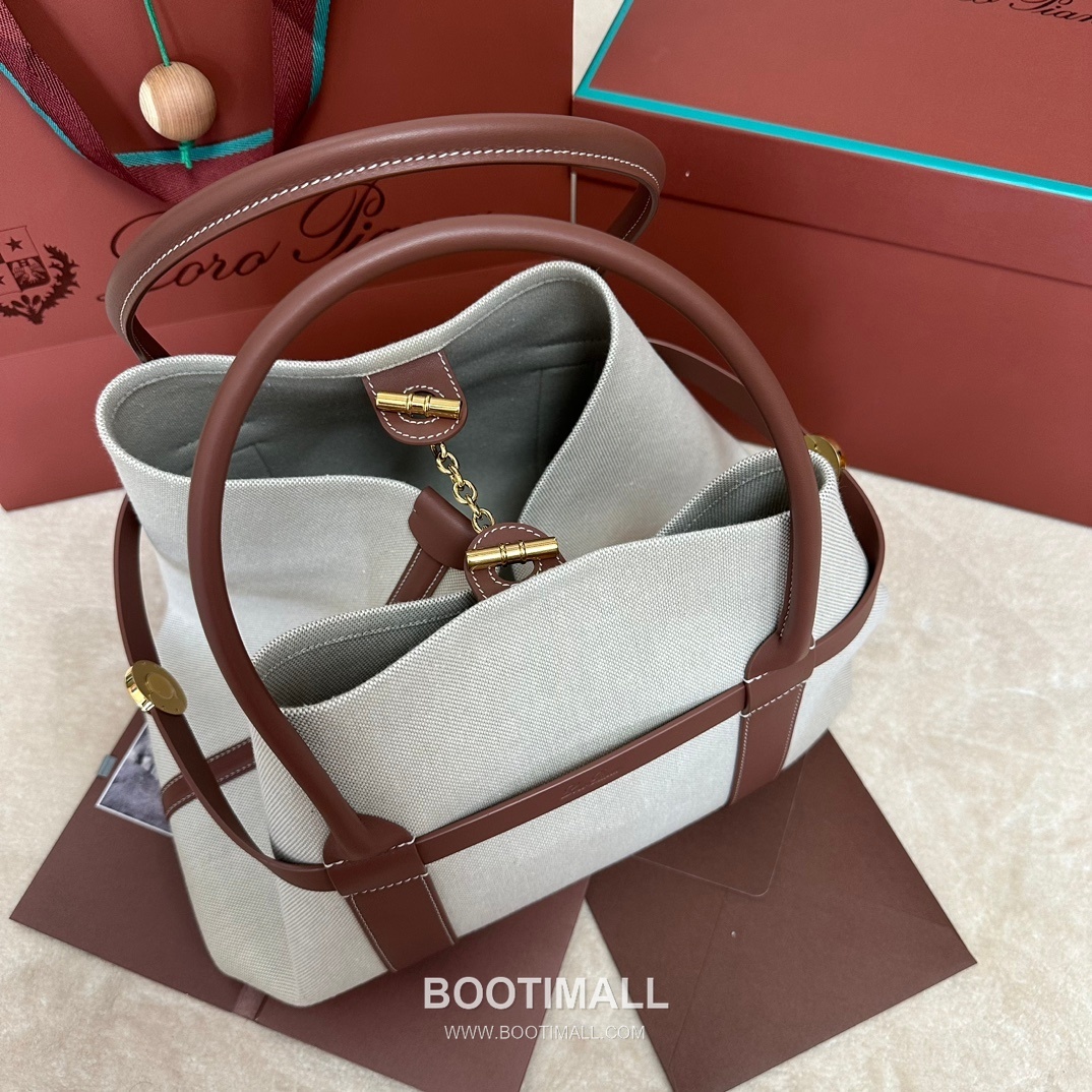 Loro Piana Ghiera Shopper Large Tote Bag FAO7463 로로피아나 기에라 쇼퍼 라지 토트백 캔버스 카프스킨 40cm 2