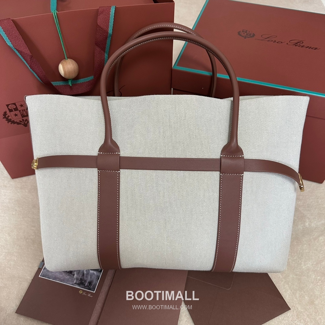 Loro Piana Ghiera Shopper Large Tote Bag FAO7463 로로피아나 기에라 쇼퍼 라지 토트백 캔버스 카프스킨 40cm 3