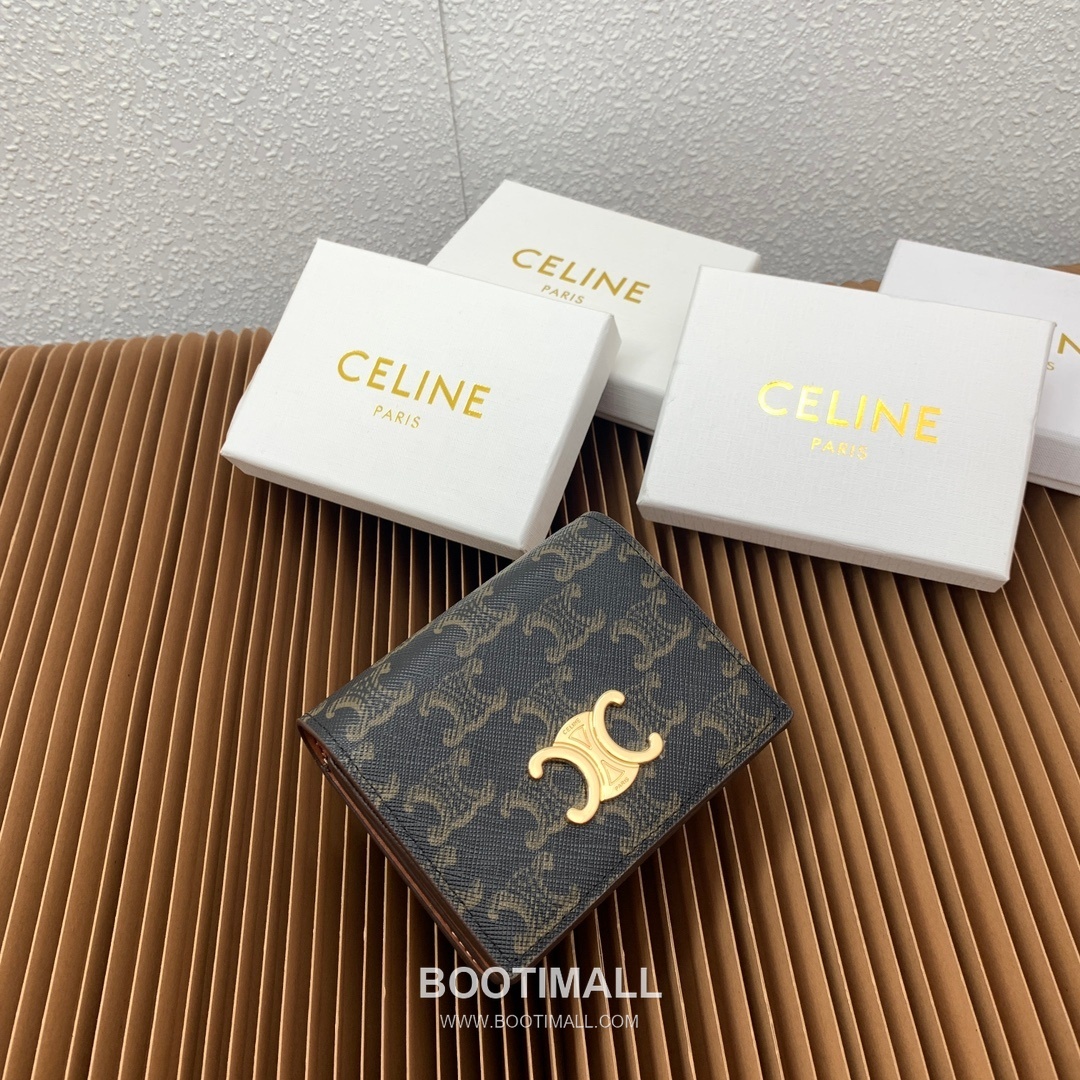 Celine Triomphe Canvas Calfskin Trim Business Card Holder 셀린느 트리옹프 캔버스 카프스킨 트림 명함지갑 10123 9cm 2
