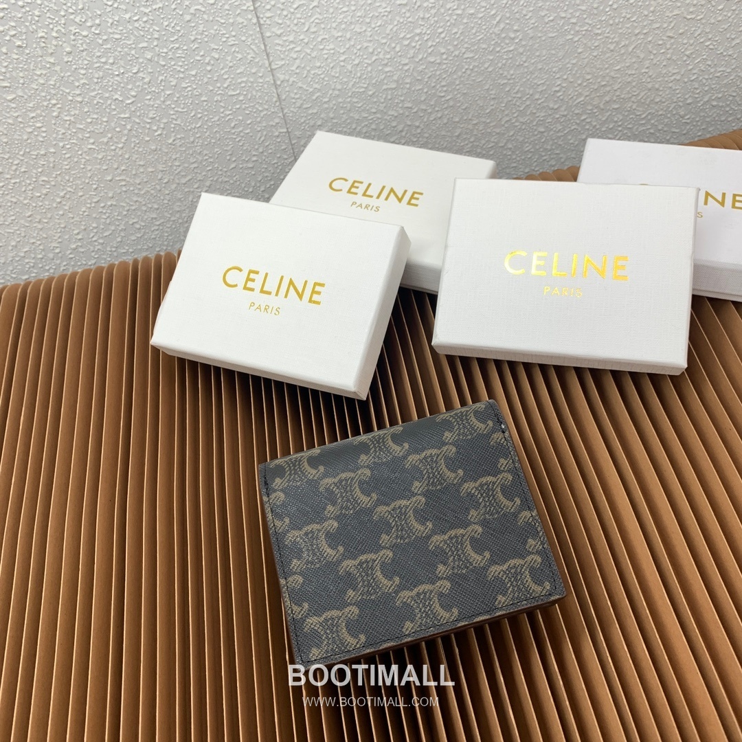 Celine Triomphe Canvas Calfskin Trim Business Card Holder 셀린느 트리옹프 캔버스 카프스킨 트림 명함지갑 10123 9cm 3
