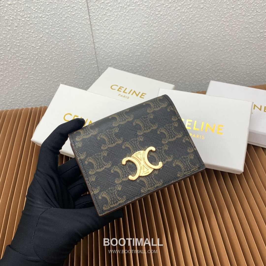 Celine Triomphe Canvas Calfskin Trim Business Card Holder 셀린느 트리옹프 캔버스 카프스킨 트림 명함지갑 10123 9cm 4