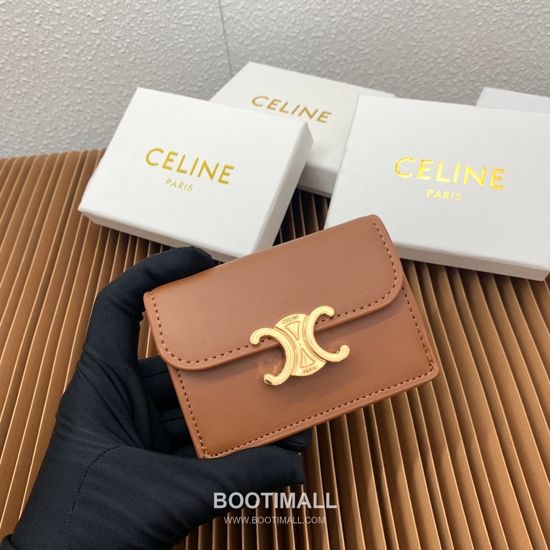 Celine Triomphe Coated Canvas Lambskin Trim Card Holder 셀린느 트리옹프 코팅 캔버스 램스킨 트림 카드홀더 10582 10.5cm 4